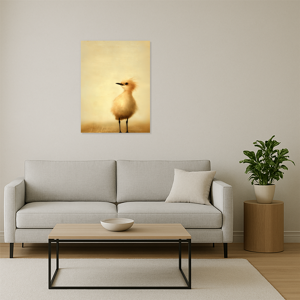 Fluffy Vogel op Zandkleurige Achtergrond