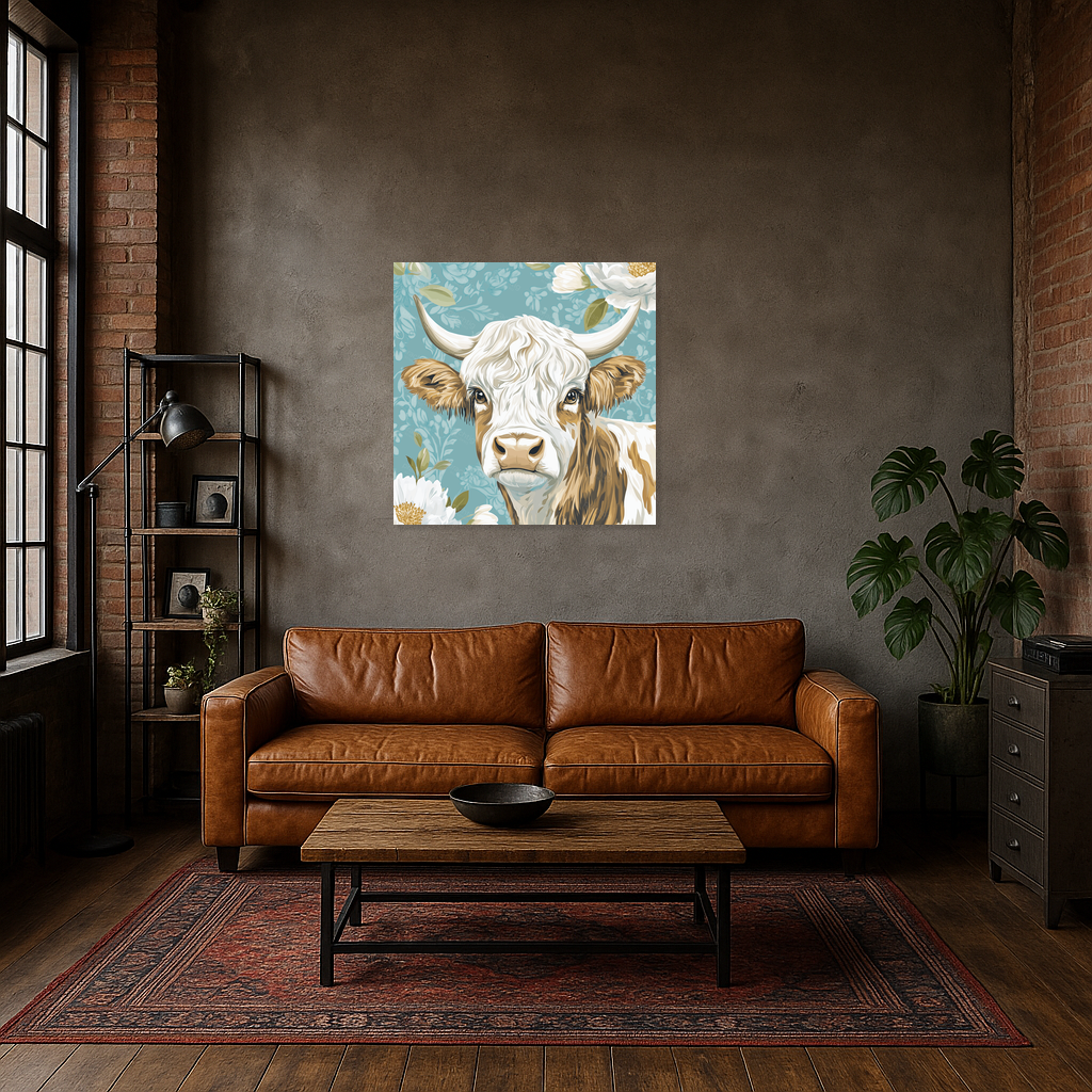 Charmante koe met bloemen