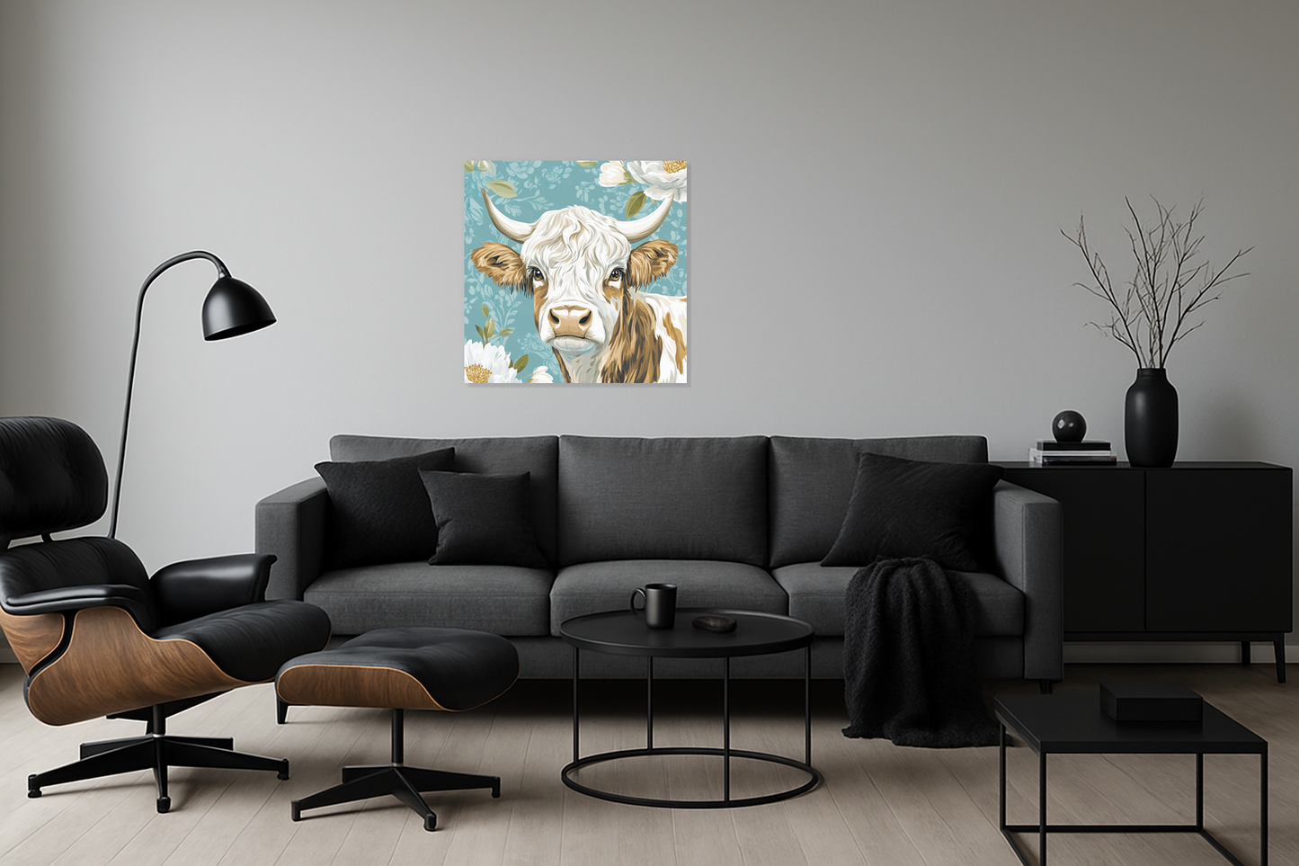 Charmante koe met bloemen