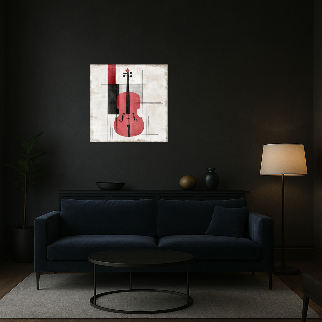Abstracte cello in rood en zwart