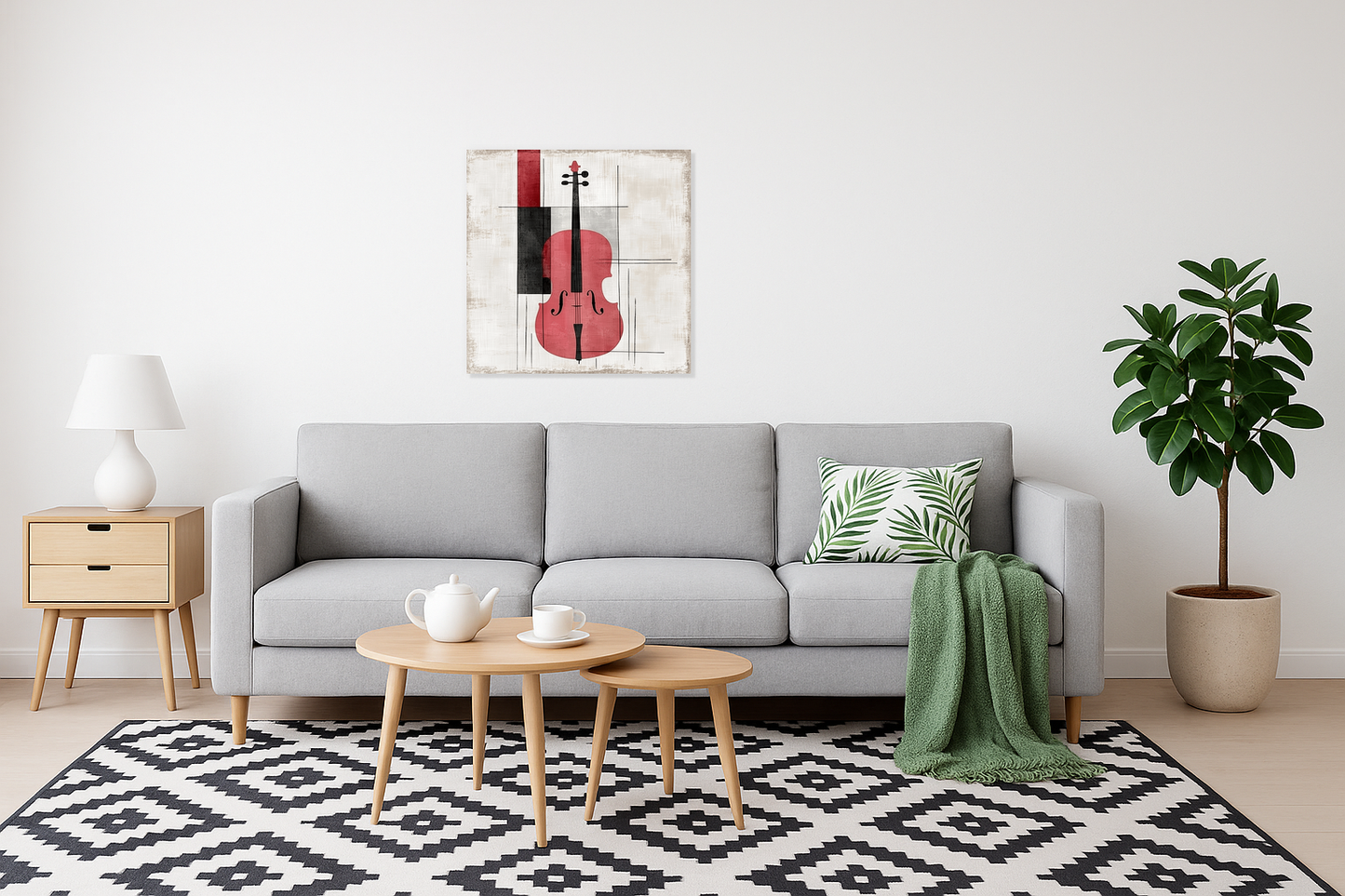 Abstracte cello in rood en zwart