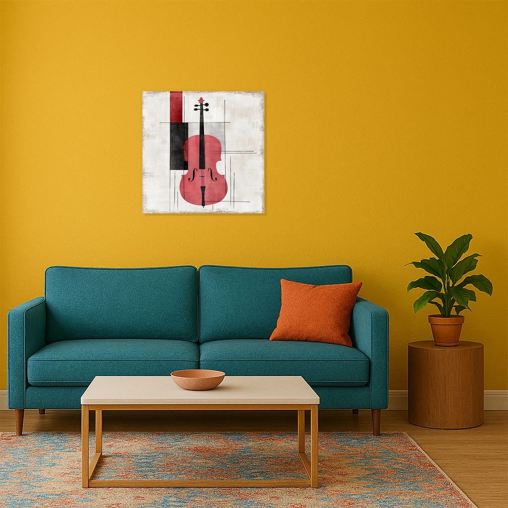 Abstracte cello in rood en zwart