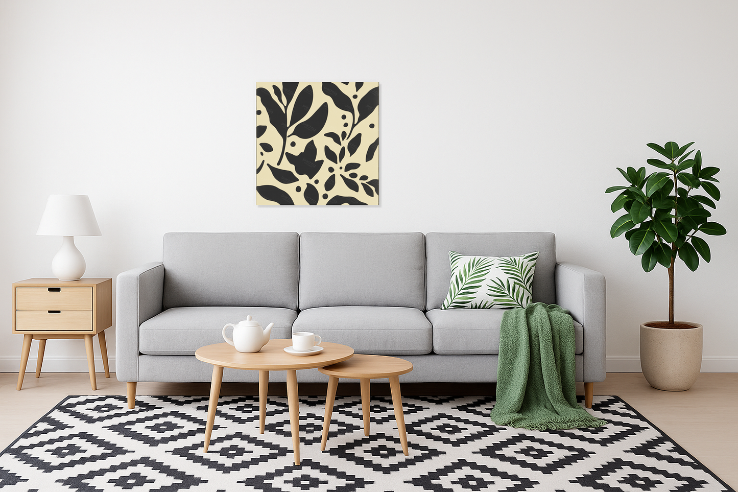Floraal Schaduwspel in Zwart en Beige