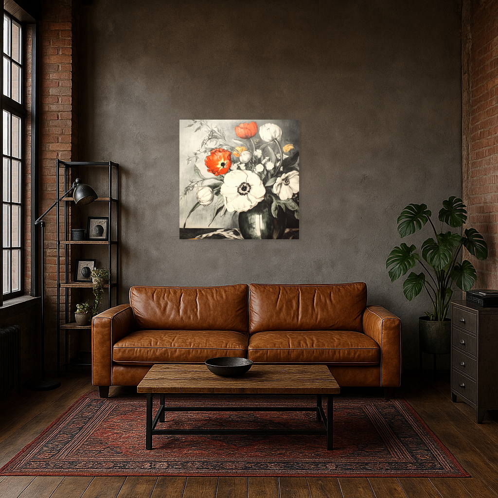 Felle Bloemen in Zwart-Wit Vaas