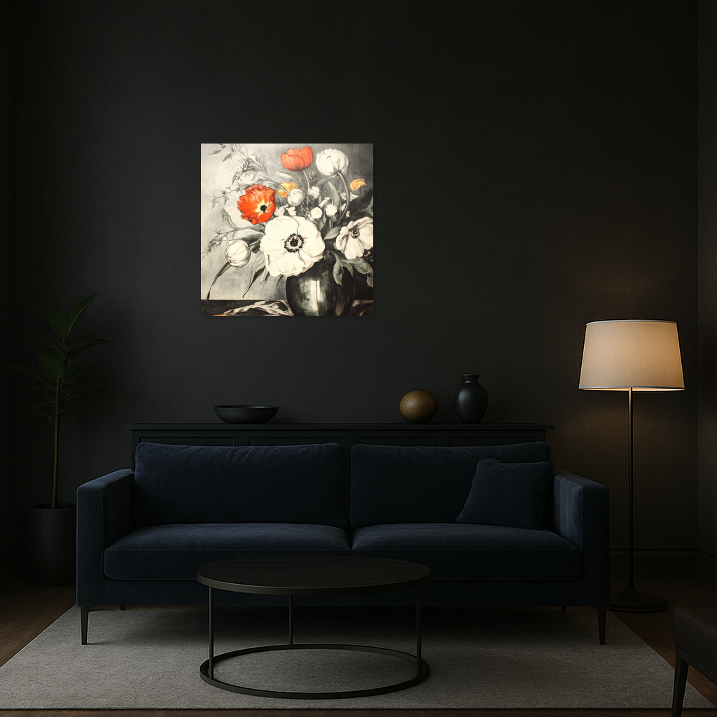Felle Bloemen in Zwart-Wit Vaas