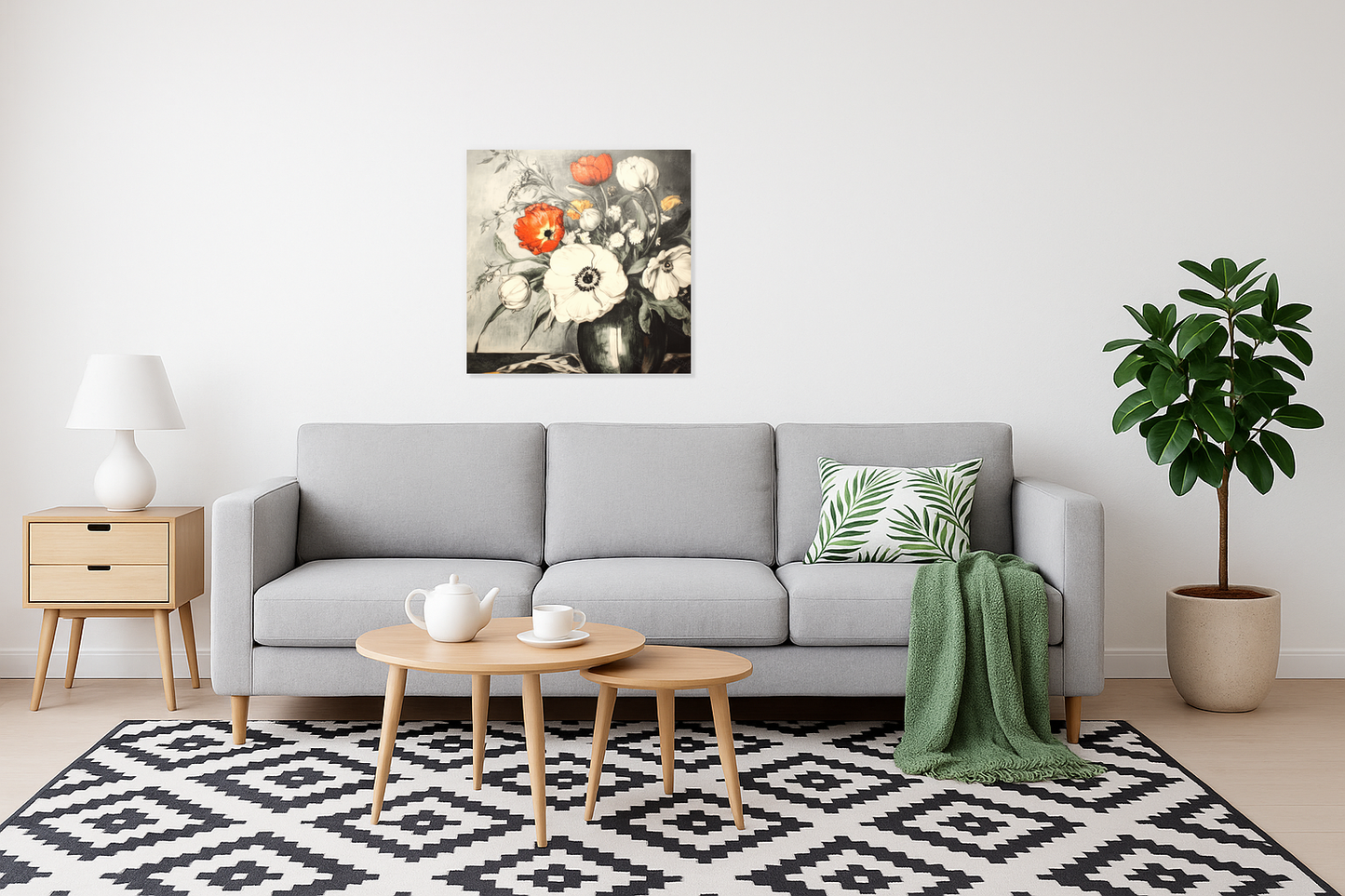 Felle Bloemen in Zwart-Wit Vaas