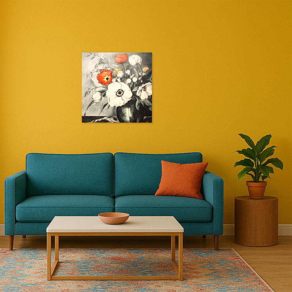 Felle Bloemen in Zwart-Wit Vaas