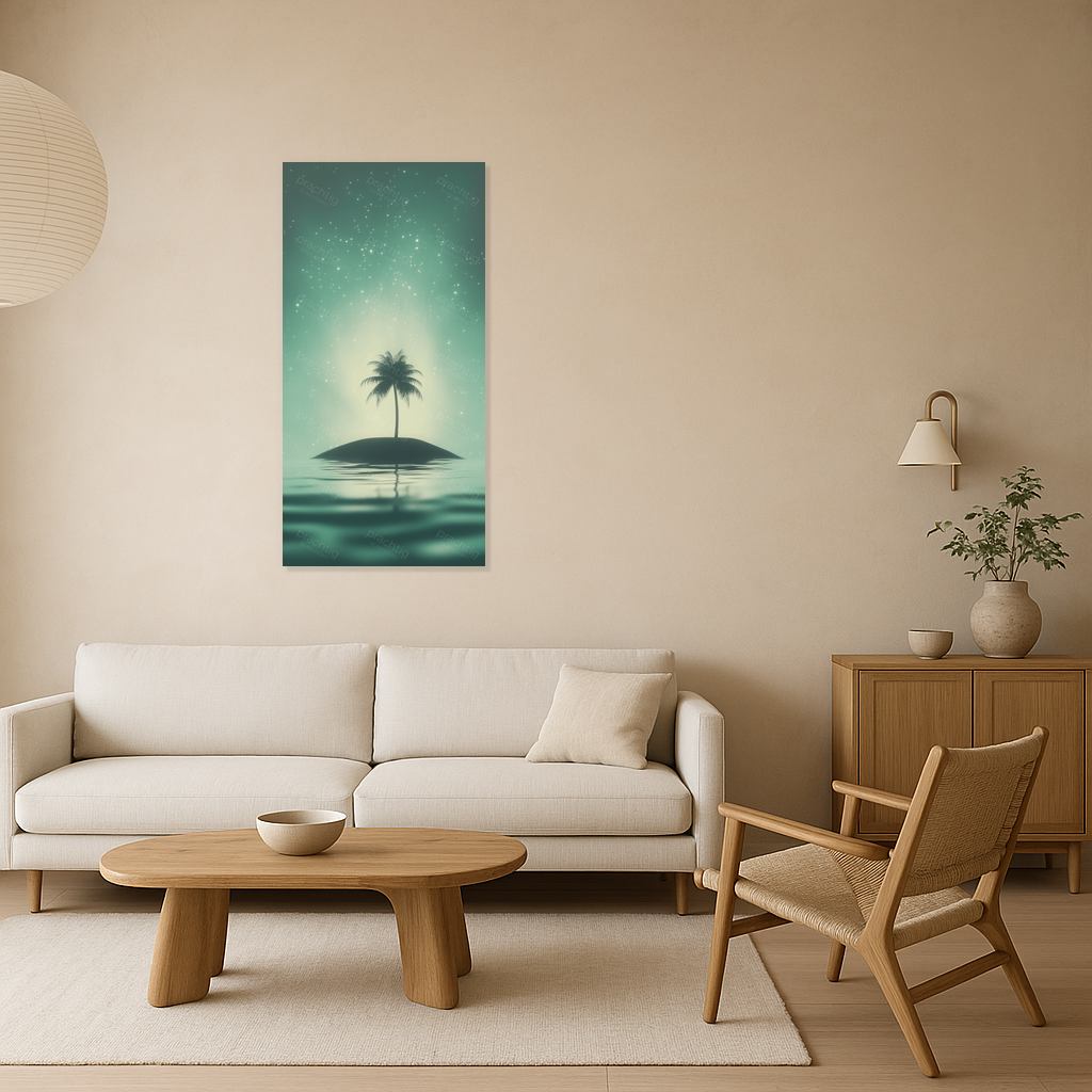 Eenzame palmboom onder sterrenhemel