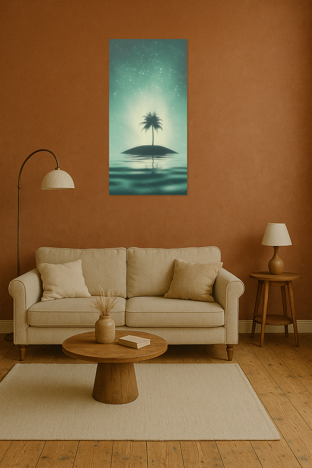 Eenzame palmboom onder sterrenhemel