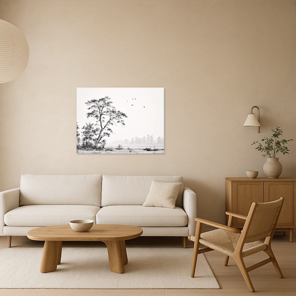 Eenzame Boom in Mistig Landschap