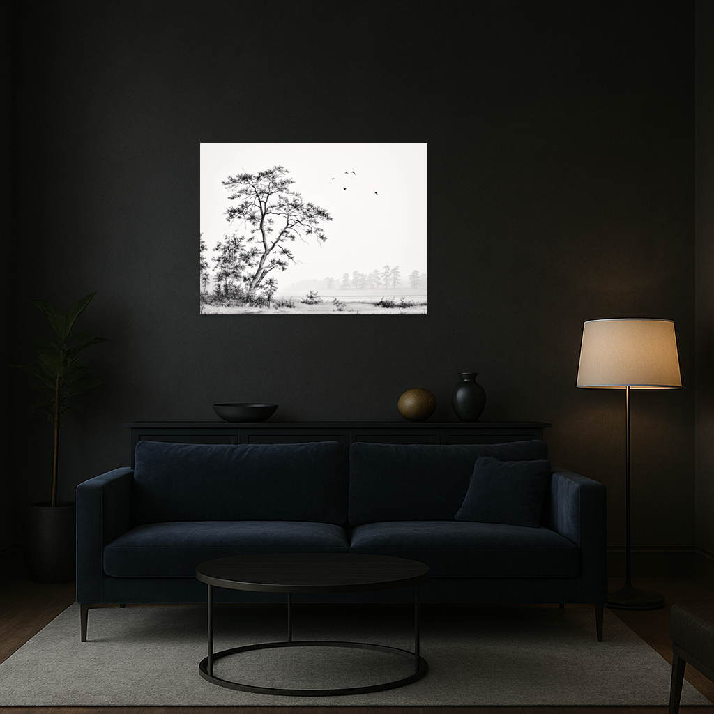 Eenzame Boom in Mistig Landschap