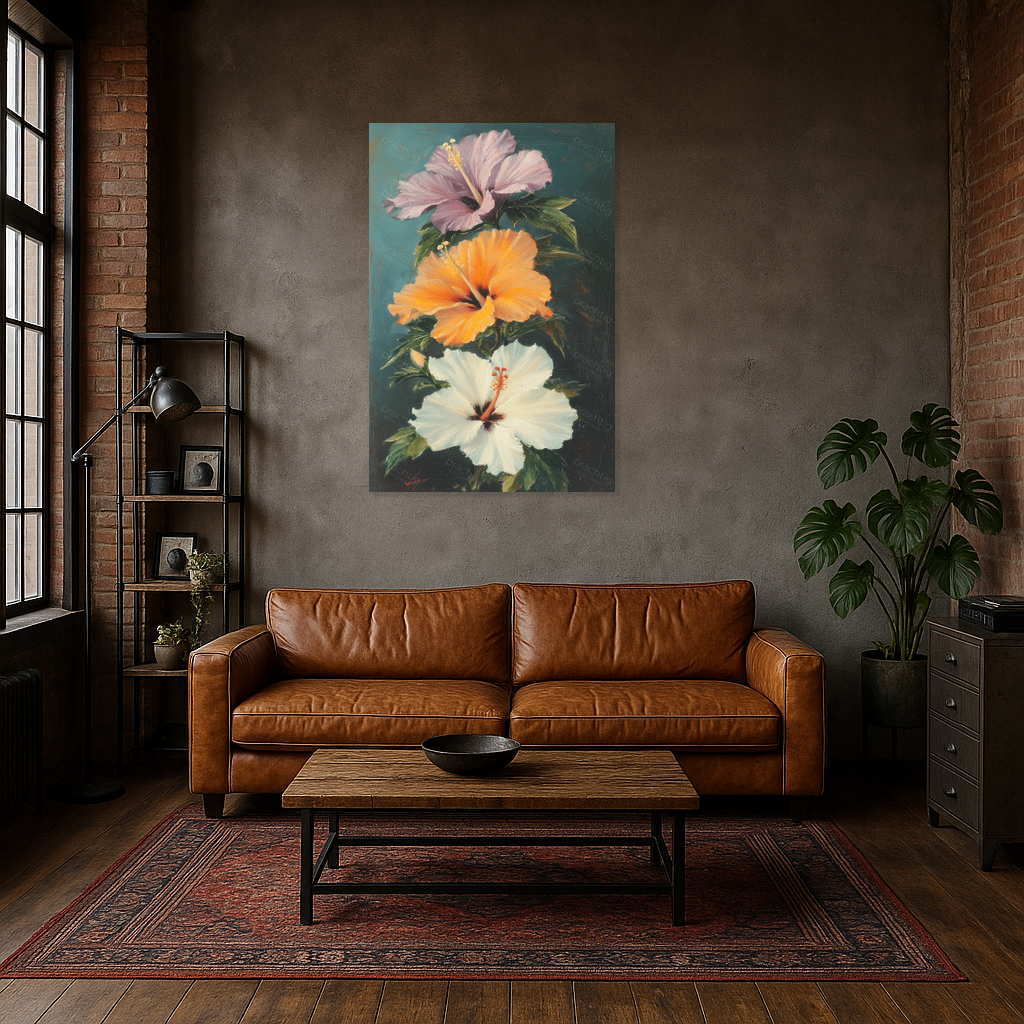 Drie hibiscusbloemen in volle bloei