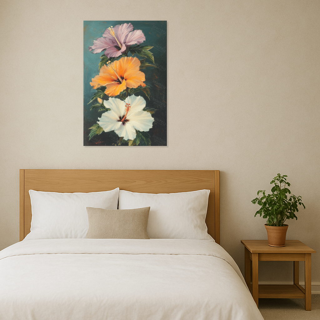 Drie hibiscusbloemen in volle bloei