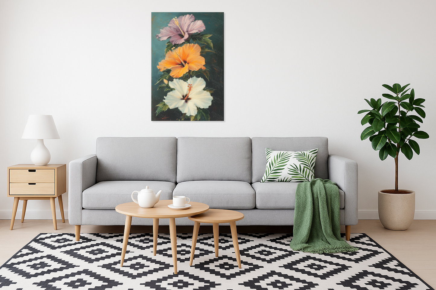 Drie hibiscusbloemen in volle bloei