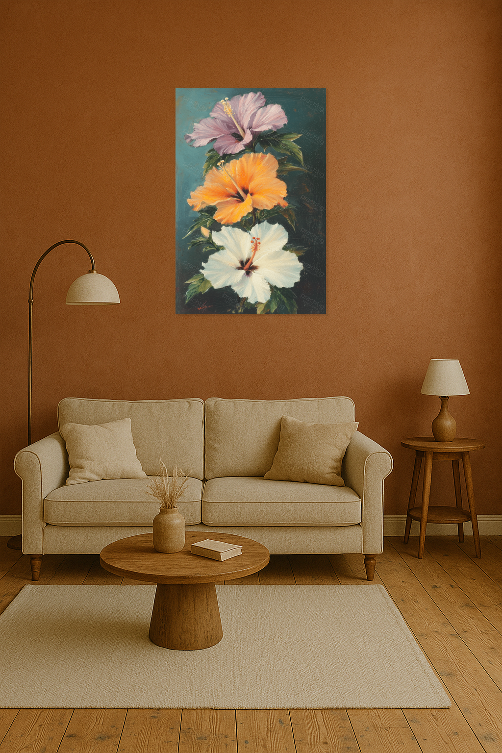 Drie hibiscusbloemen in volle bloei