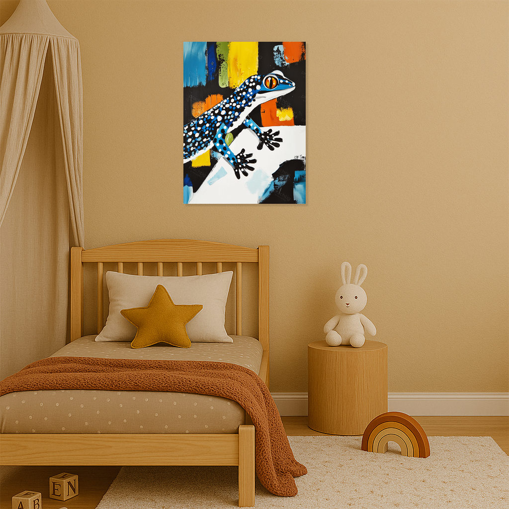 Blauwgestipte hagedis met felle kleuren
