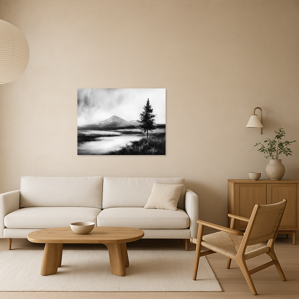 Eenzaam silhouet in mistig landschap