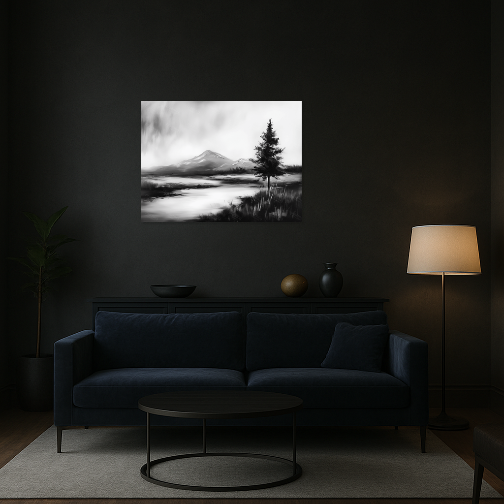 Eenzaam silhouet in mistig landschap