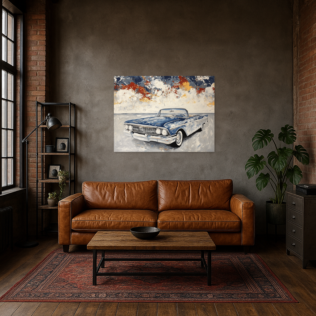 Blauwe Oldtimer in Beweging