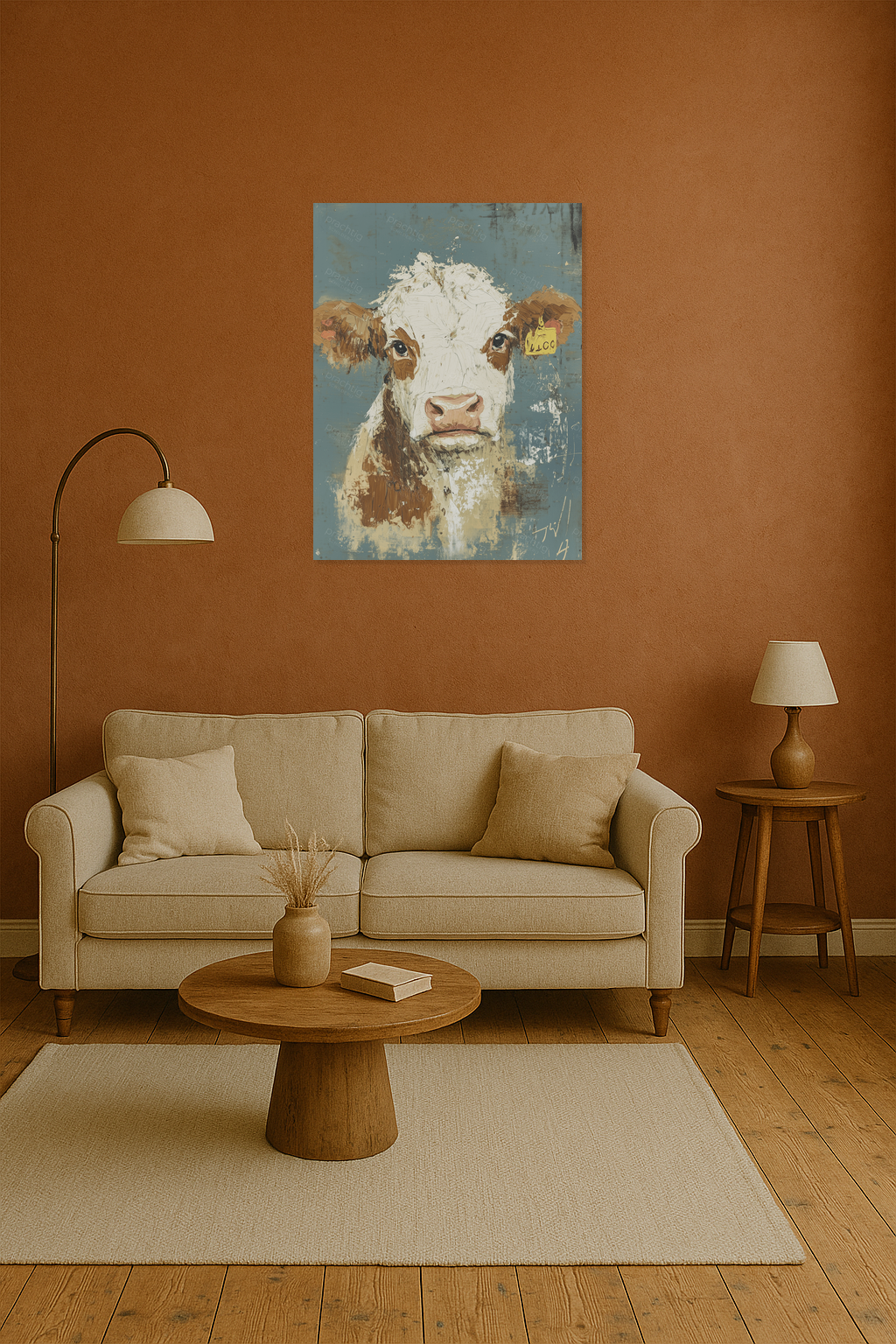 Boze koe voor blauwe muur