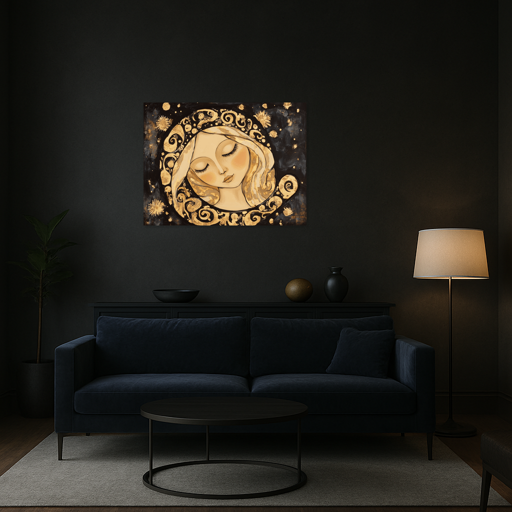Dromende Vrouw in Gouden Nacht