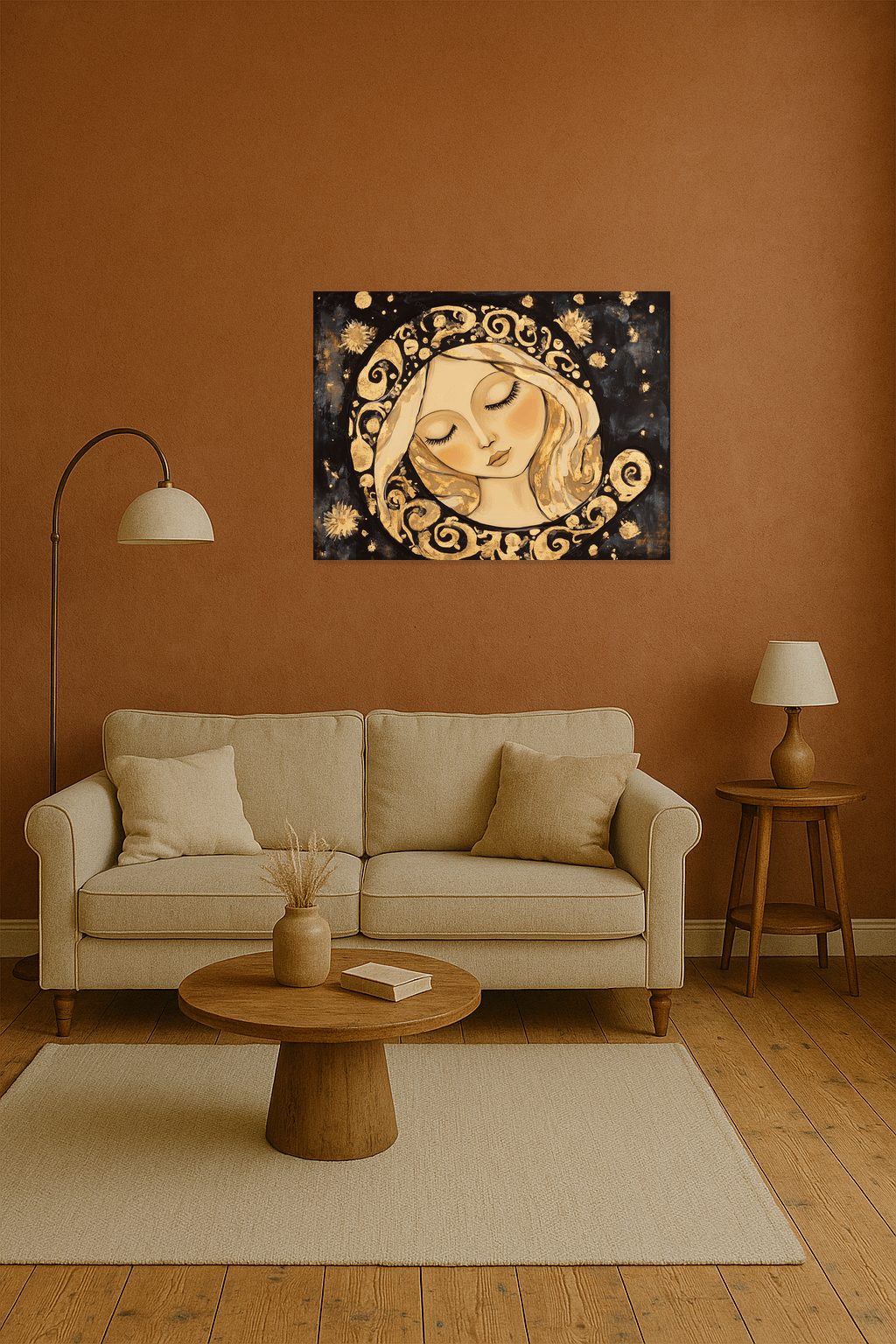 Dromende Vrouw in Gouden Nacht