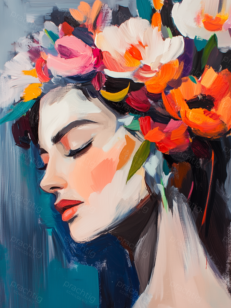 Vrolijke Bloemenkrans Rond Vrouwengezicht