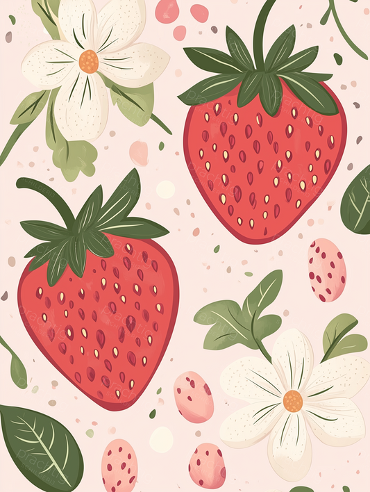 Aardbeien en Bloemen Speelse Compositie