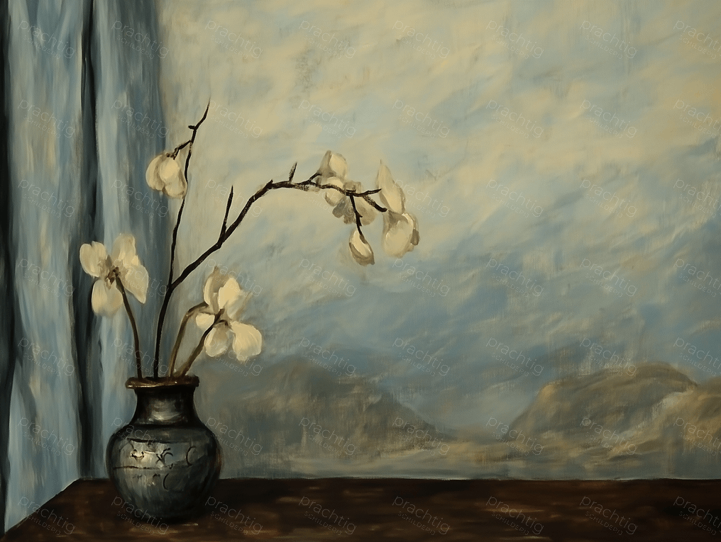 Witte Orchideeën in Blauwe Vaas
