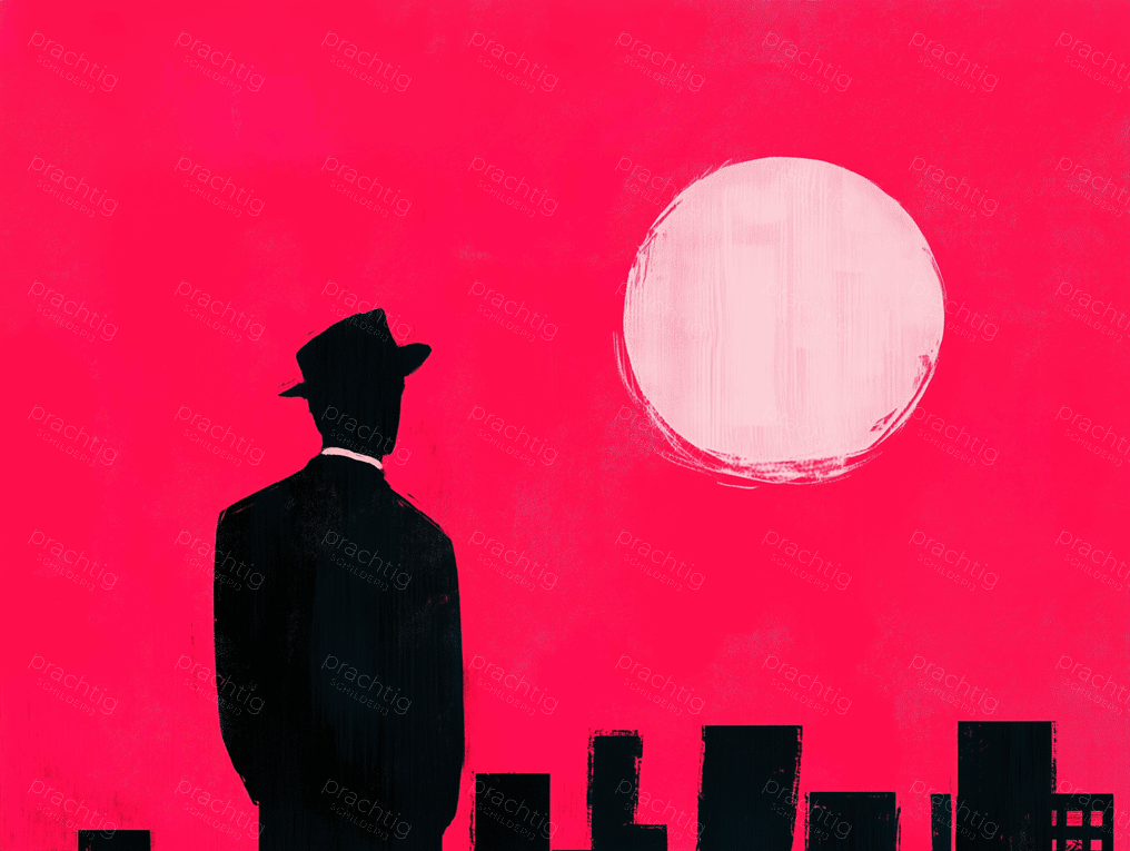 Man in de stad bij volle maan