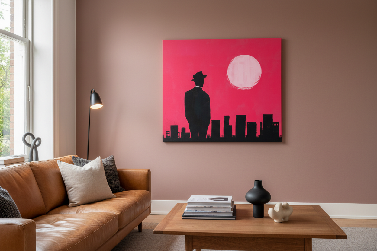 Man in de stad bij volle maan
