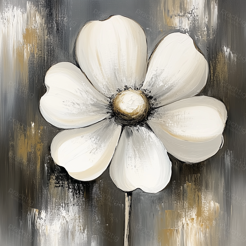 Witte Bloem Op Grijs Canvas