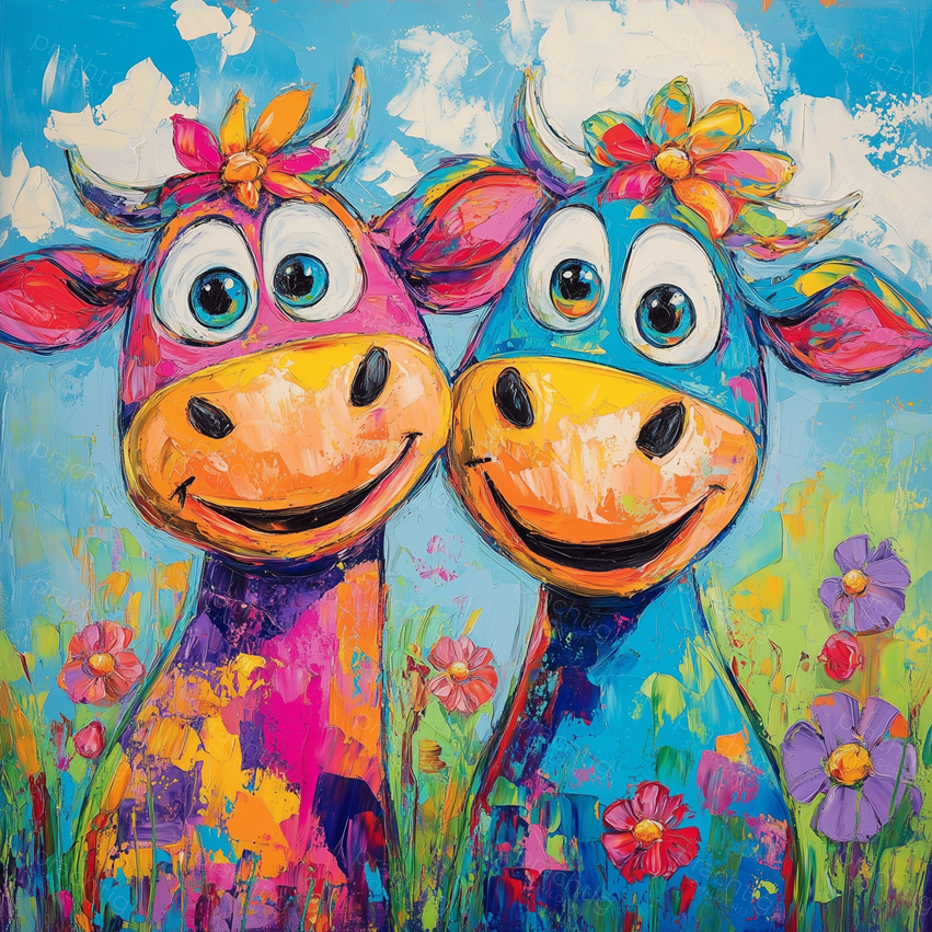 Blije Koeien in Bloemenveld