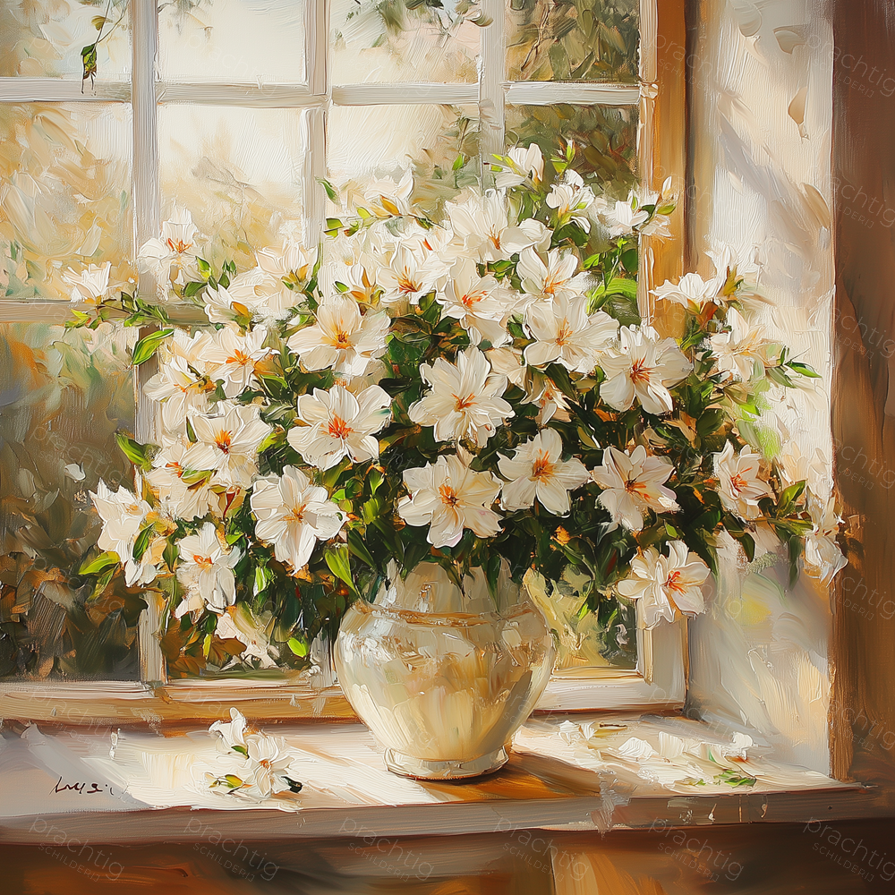 Witte bloemen bij zonlicht