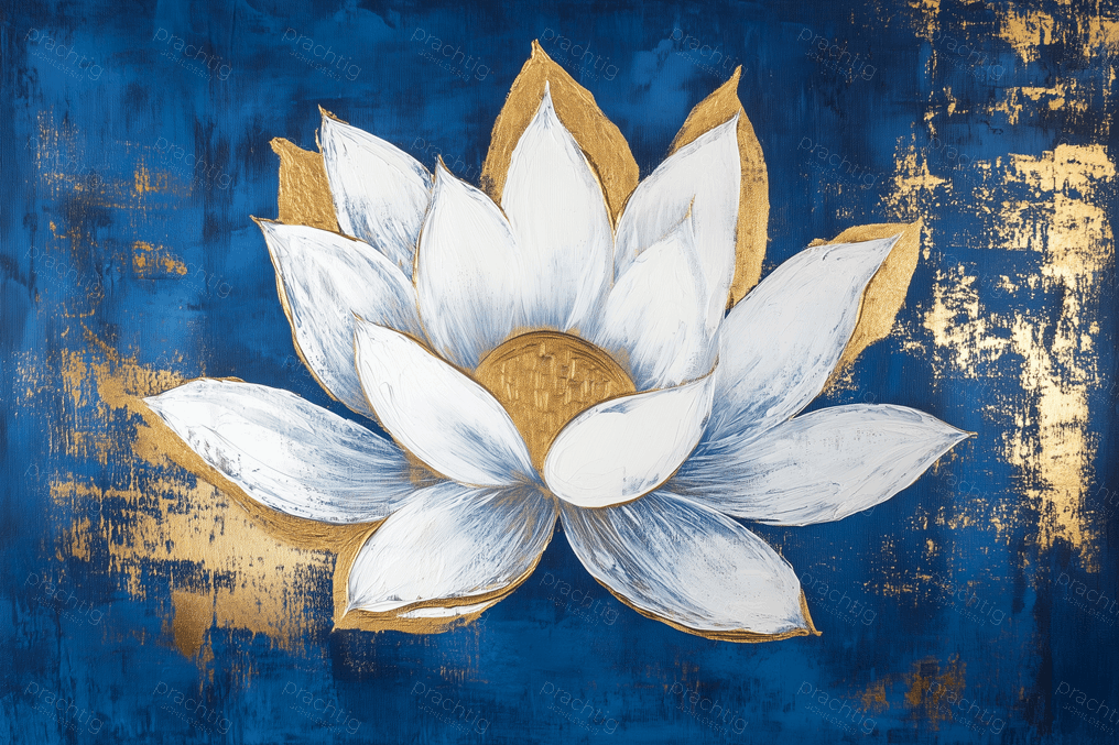 Witte Lotus op Blauw en Goud