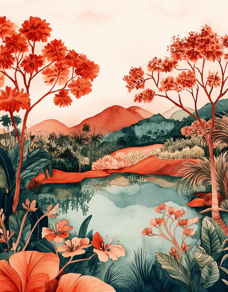 Rode Bomen aan een Spiegelmeer