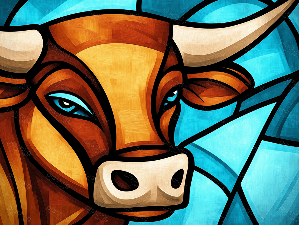 Krachtige Stier in Blauwe Geometrie