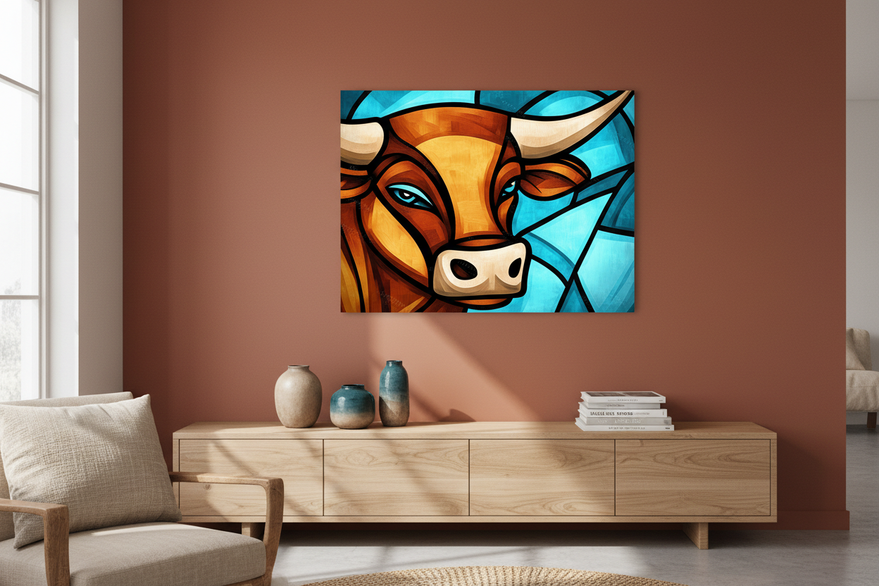 Krachtige Stier in Blauwe Geometrie