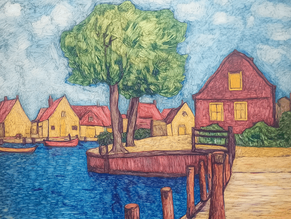 Rustige dorpshaven met kleurrijke huizen