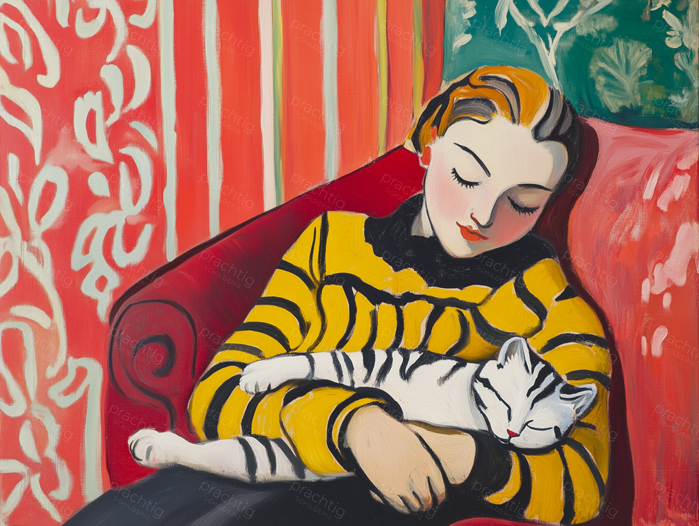 Slapende Vrouw Met Kat