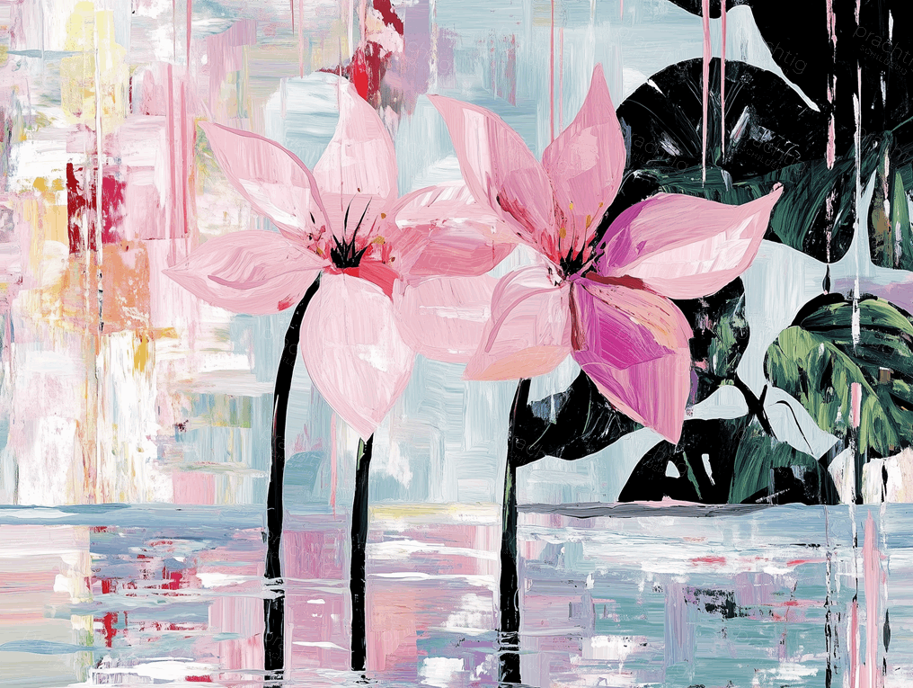 Roze Bloemen in Abstracte Landschap