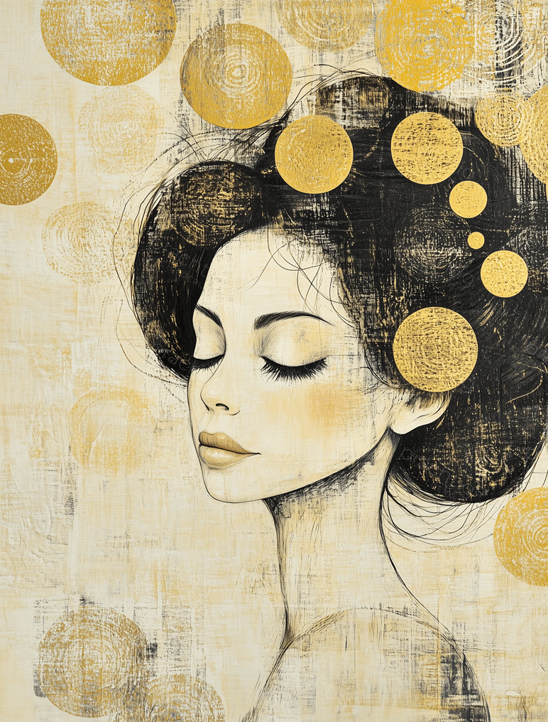Dromerige Vrouw met Gouden Cirkels