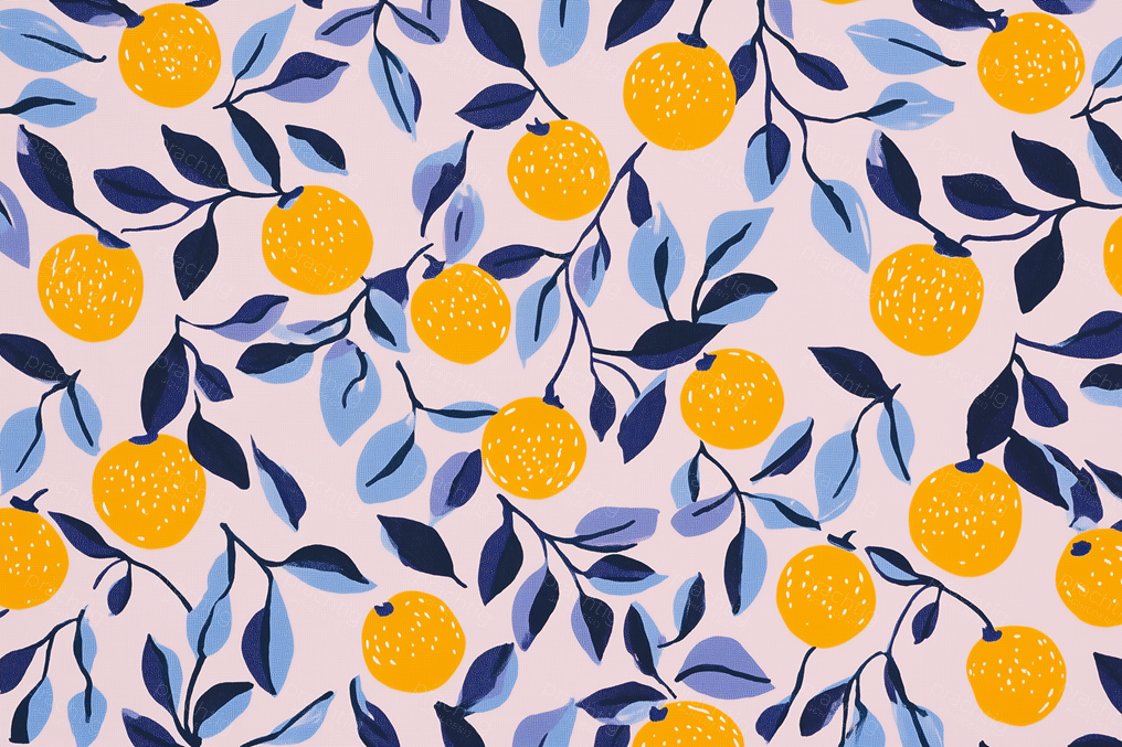 Vrolijke sinaasappels en blauwe bladeren