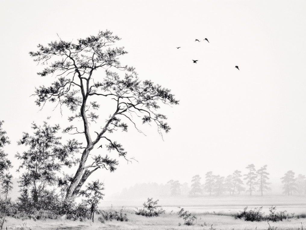 Eenzame Boom in Mistig Landschap