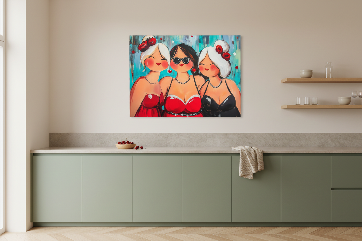 Vrolijke Vriendinnen in Rood en Zwart
