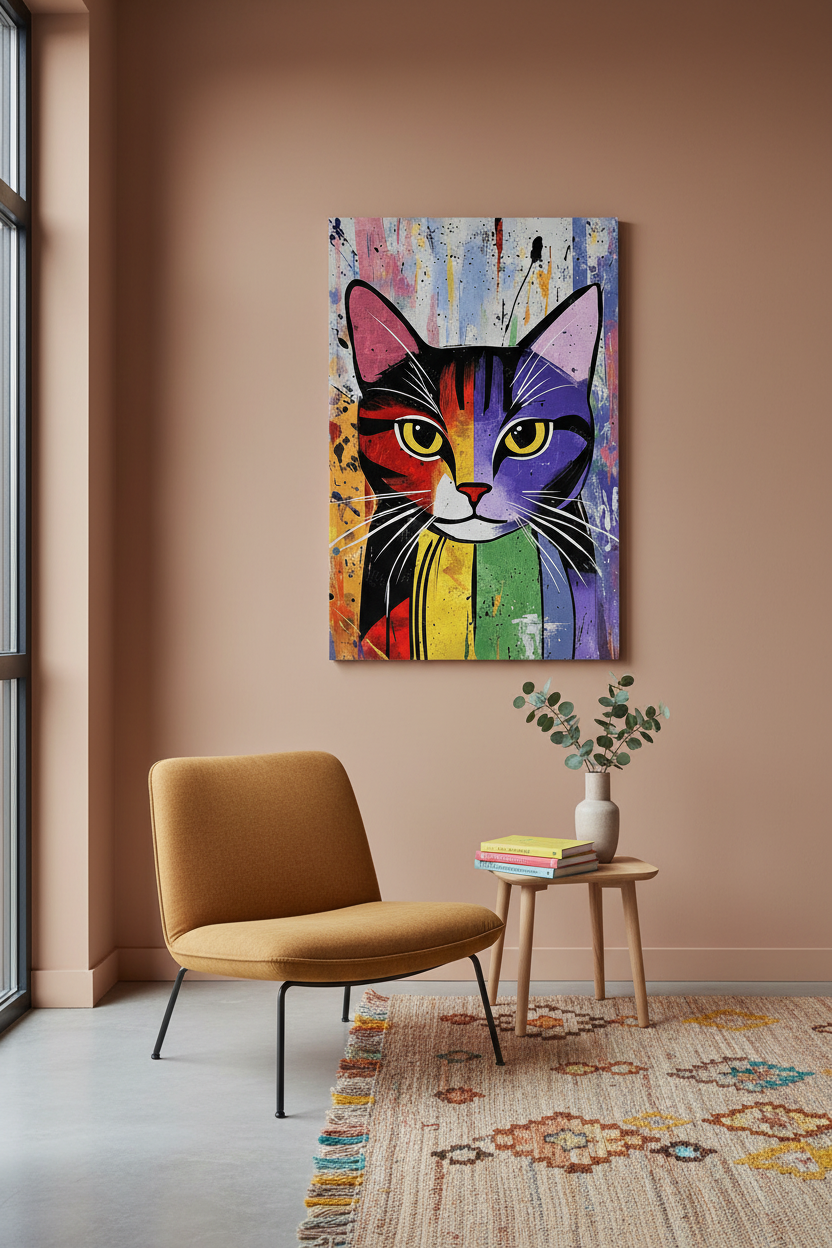 Kleurrijke kat in popart stijl