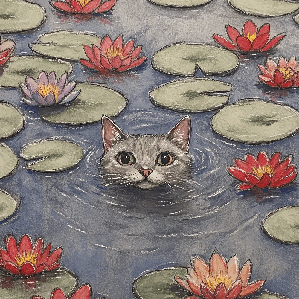 Kat tussen waterlelies