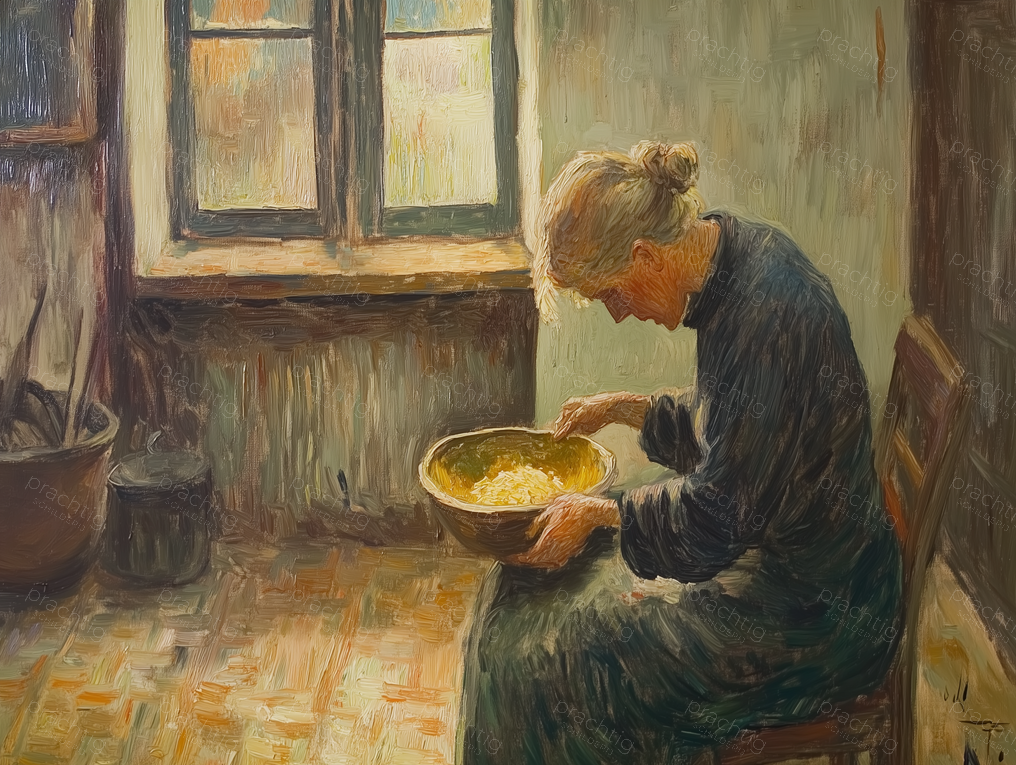 Vrouw in rustieke keuken