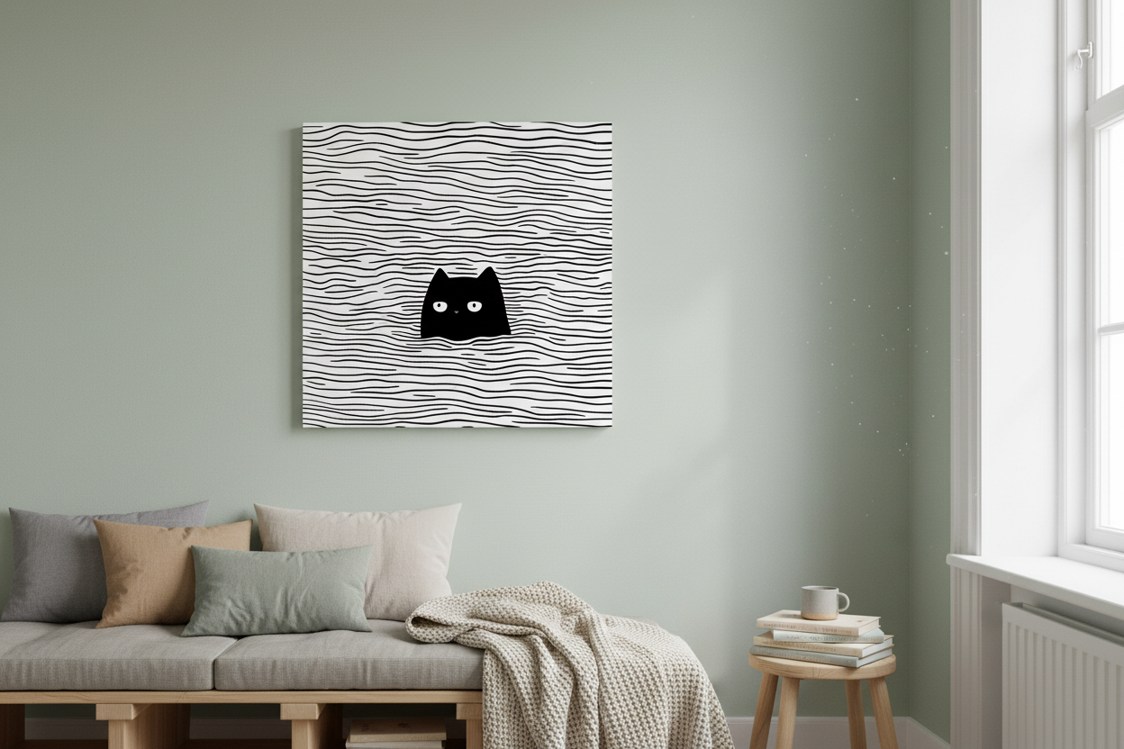 Zwarte kat in een zee van strepen