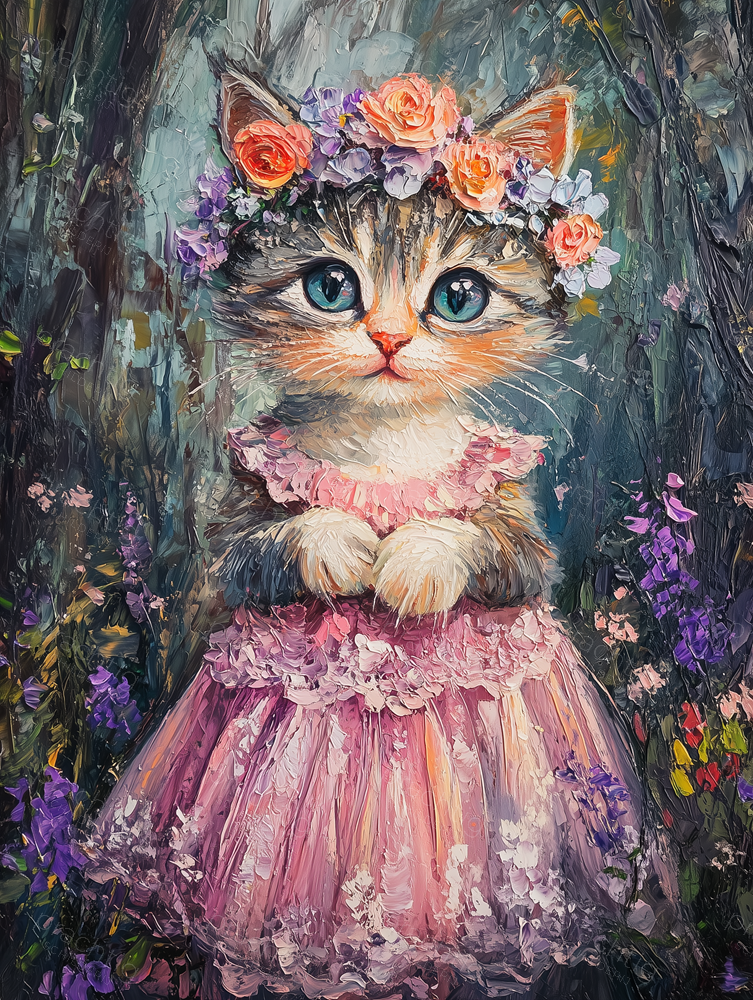 Schattige Kat in Bloemenjurk